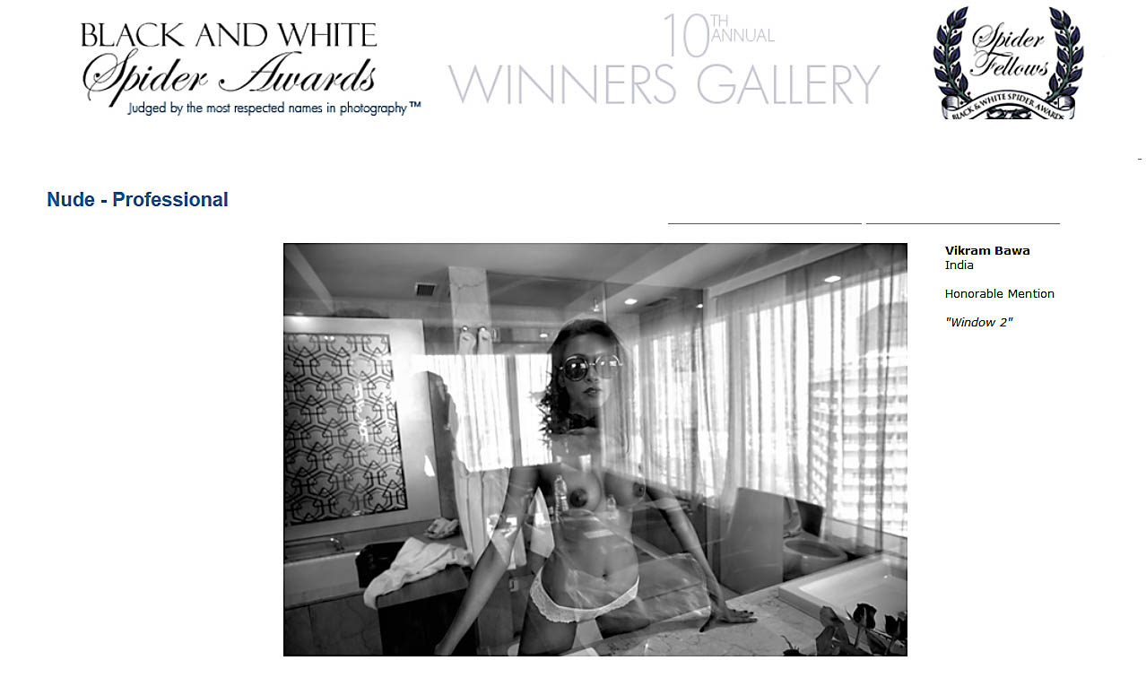 Best Award Winner Photographer in India, Vikram Bawa, Black & White Spider Award winner, 10th Annual Winner Award in Honorable Mention in Nude -Professional, Spider Awards, Best Fashion Photographer, Best Art Photographer, Vikram Bawa, Mumbai, India